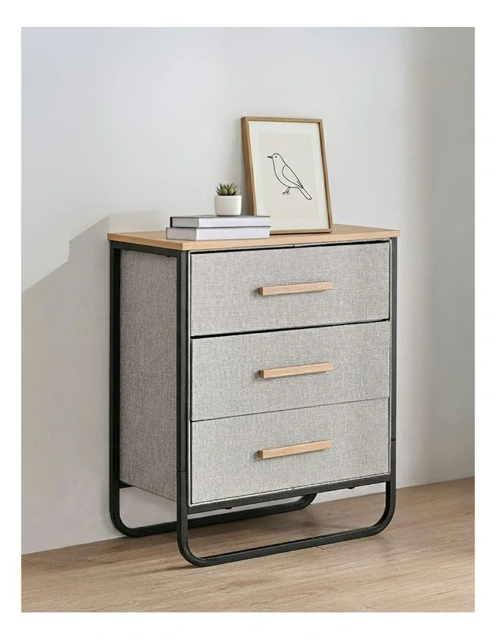 Selene 3 Drawer Fabric Dresser 60x35x73cm in Grey image 1