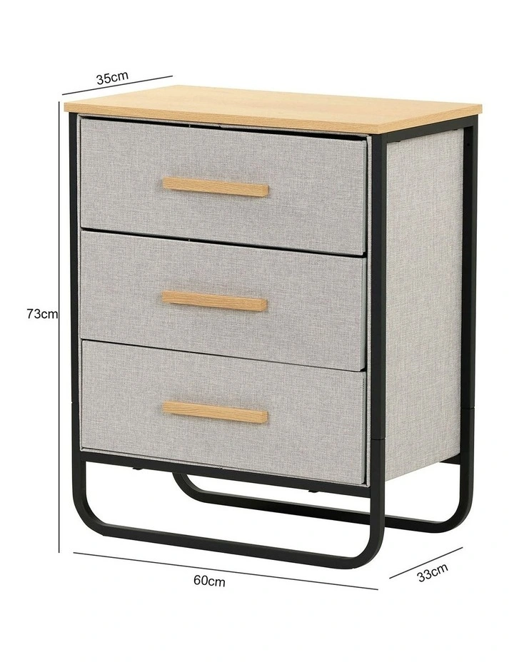 Selene 3 Drawer Fabric Dresser 60x35x73cm in Grey image 3