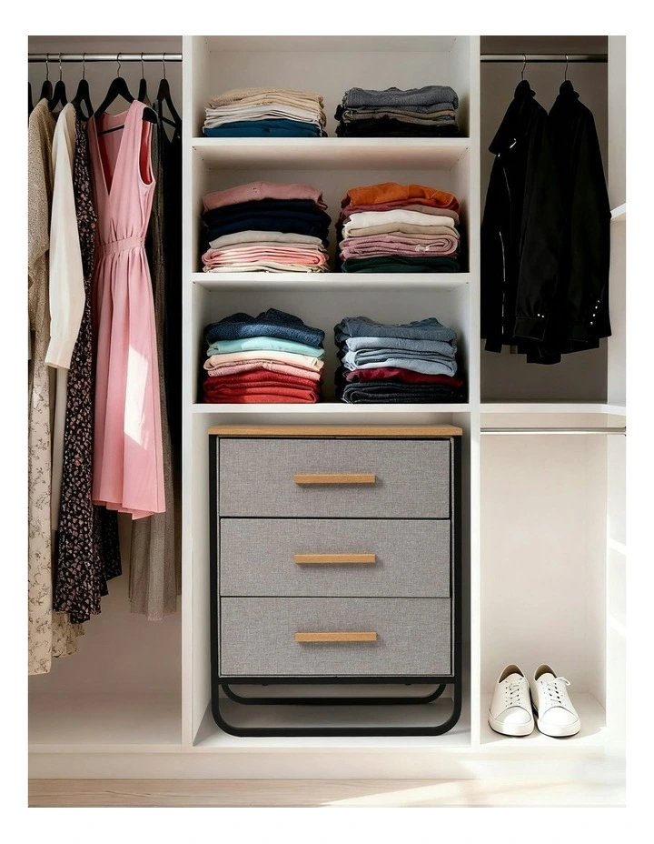 Selene 3 Drawer Fabric Dresser 60x35x73cm in Grey image 6