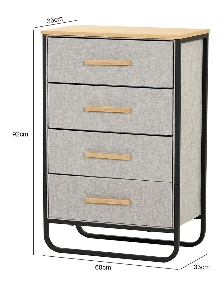 Selene 4 Drawer Fabric Dresser 60x35x92cm in Grey image 3