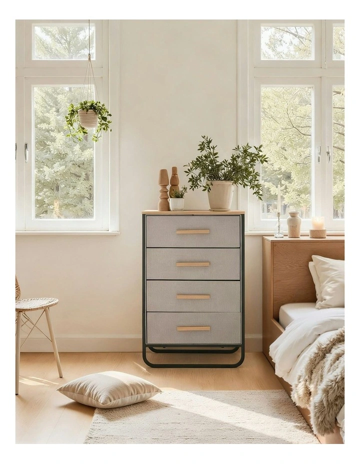 Selene 4 Drawer Fabric Dresser 60x35x92cm in Grey image 5