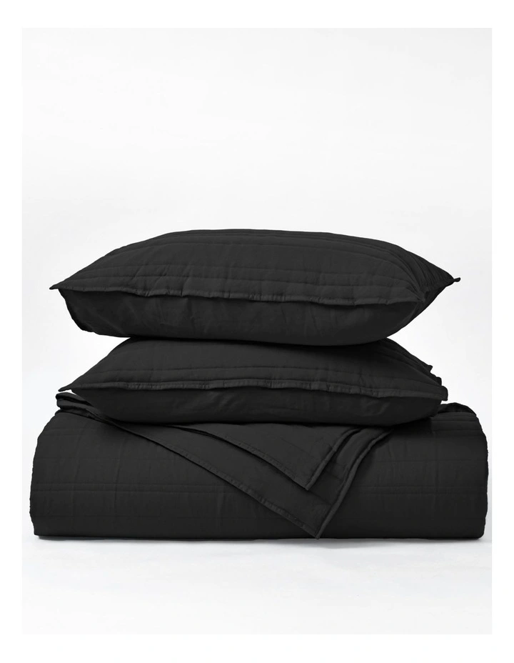Superfine Washed Microfibre Stripe Quilted Coverlet Set in Black image 4