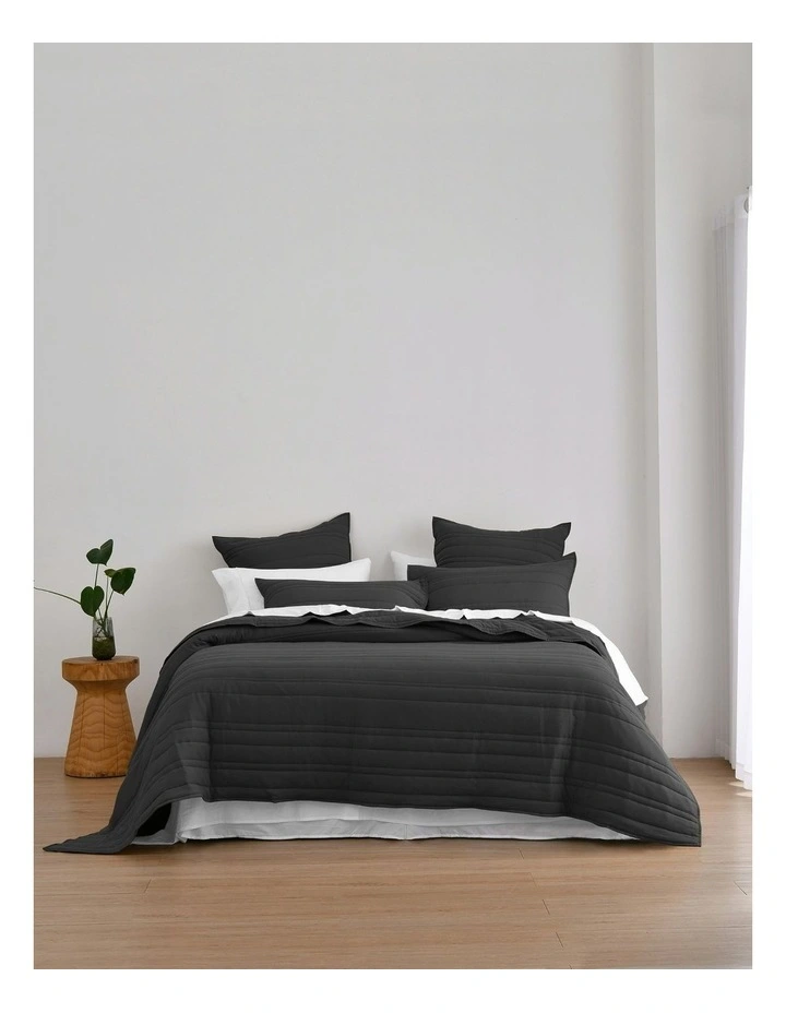 Superfine Washed Microfibre Stripe Quilted Coverlet Set in Black image 5