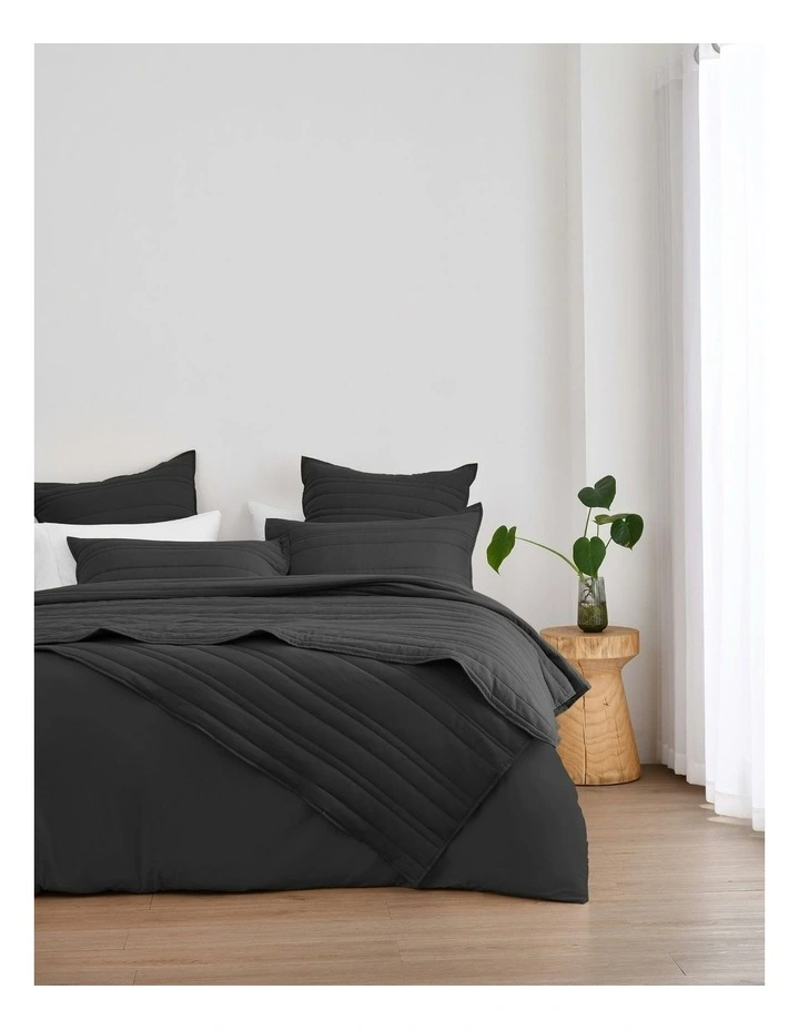 Superfine Washed Microfibre Stripe Quilted Coverlet Set in Black image 6