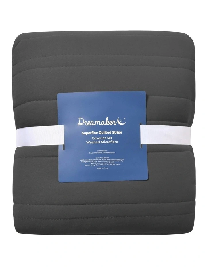 Superfine Washed Microfibre Stripe Quilted Coverlet Set in Black image 7