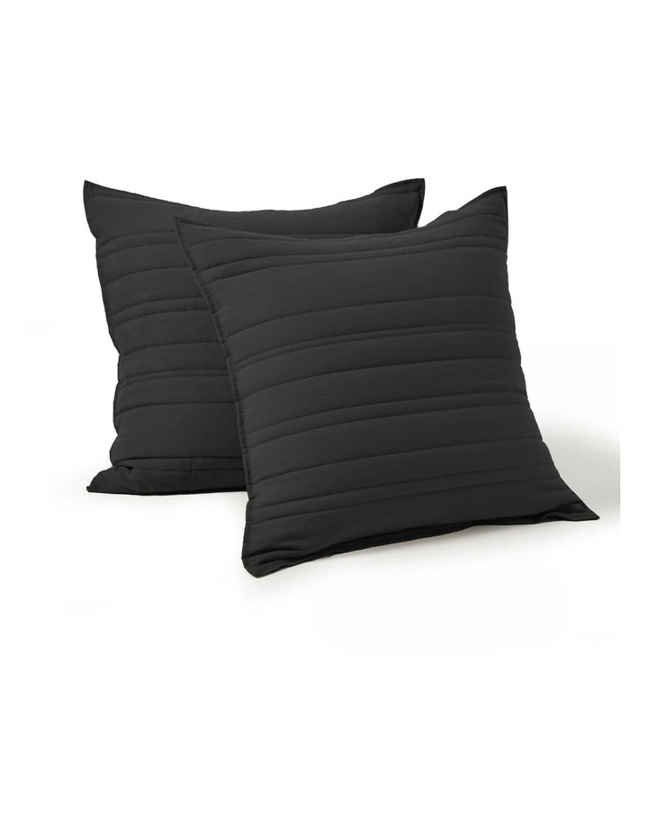 Superfine Stripe Quilted European Pillowcase Twin Pack in Black image 3