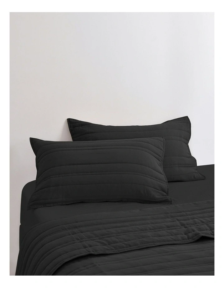 Superfine Stripe Quilted Standard Pillowcase Twin Pack in Black image 1