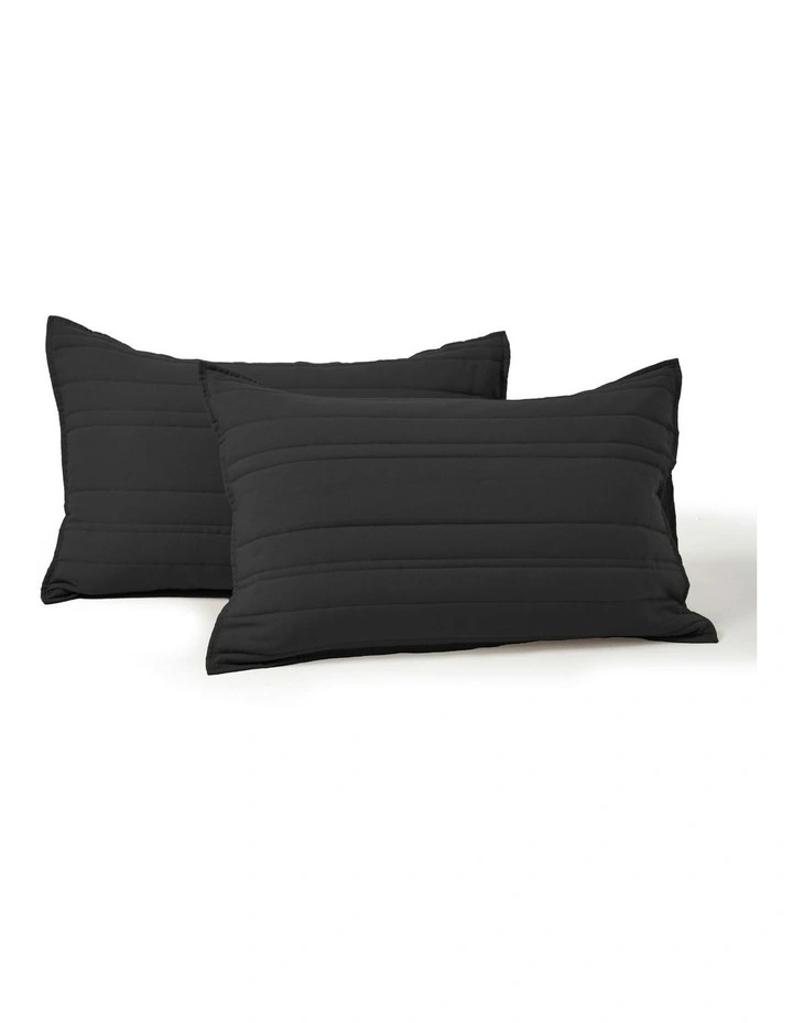 Superfine Stripe Quilted Standard Pillowcase Twin Pack in Black image 3