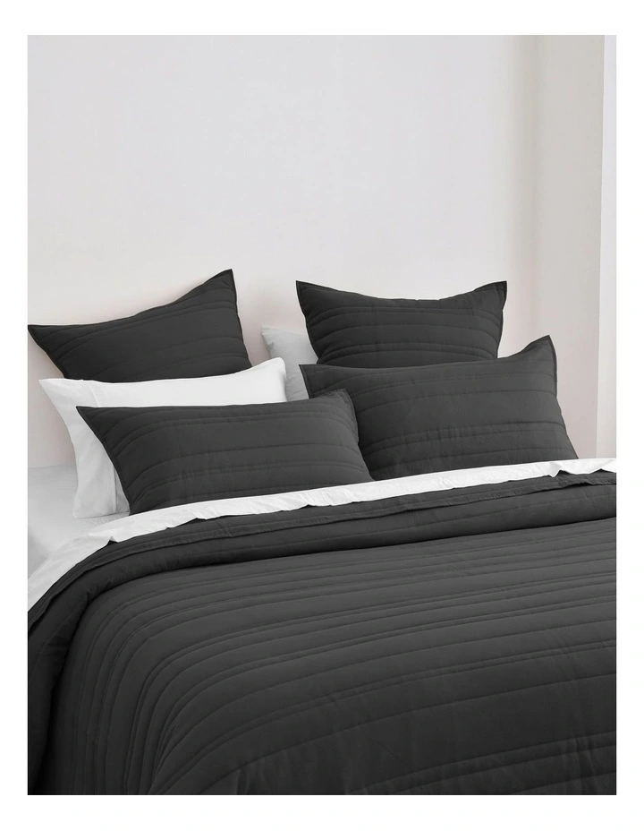Superfine Stripe Quilted Standard Pillowcase Twin Pack in Black image 4