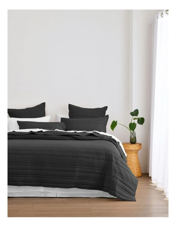 Superfine Stripe Quilted Standard Pillowcase Twin Pack in Black image 5