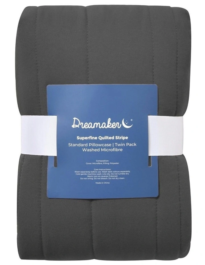 Superfine Stripe Quilted Standard Pillowcase Twin Pack in Black image 6