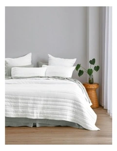 Superfine Washed Microfibre Stripe Quilted Coverlet Set in White