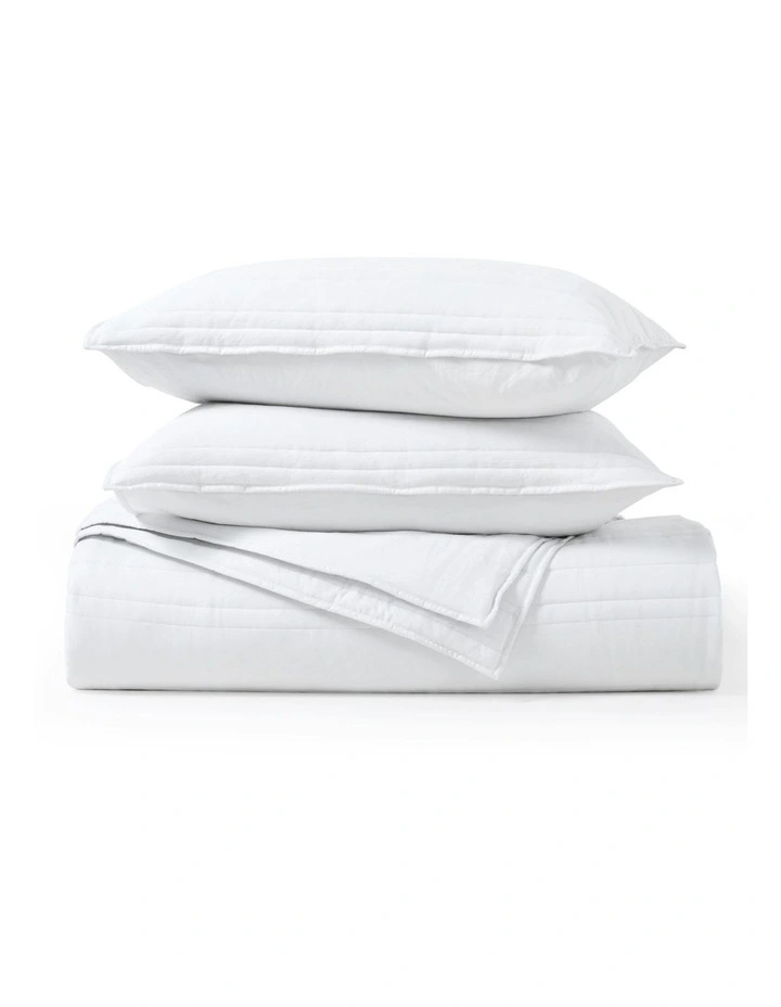 Superfine Washed Microfibre Stripe Quilted Coverlet Set in White image 4