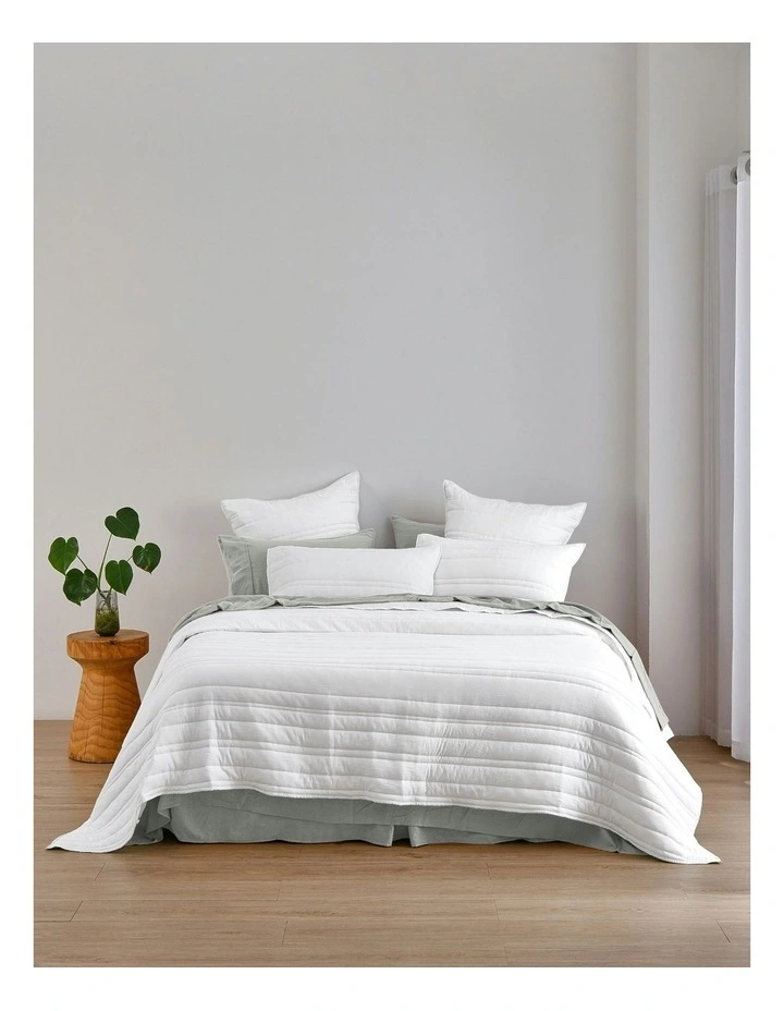 Superfine Washed Microfibre Stripe Quilted Coverlet Set in White image 5