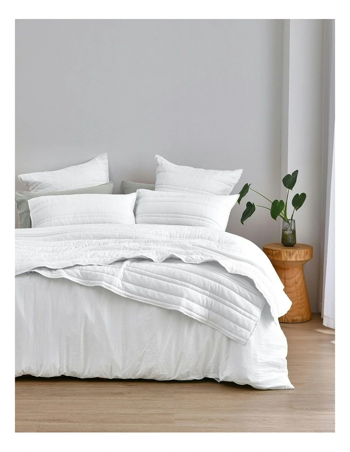 Superfine Washed Microfibre Stripe Quilted Coverlet Set in White image 6