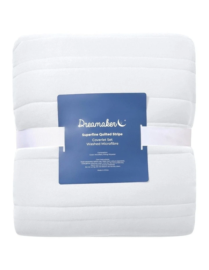 Superfine Washed Microfibre Stripe Quilted Coverlet Set in White image 7