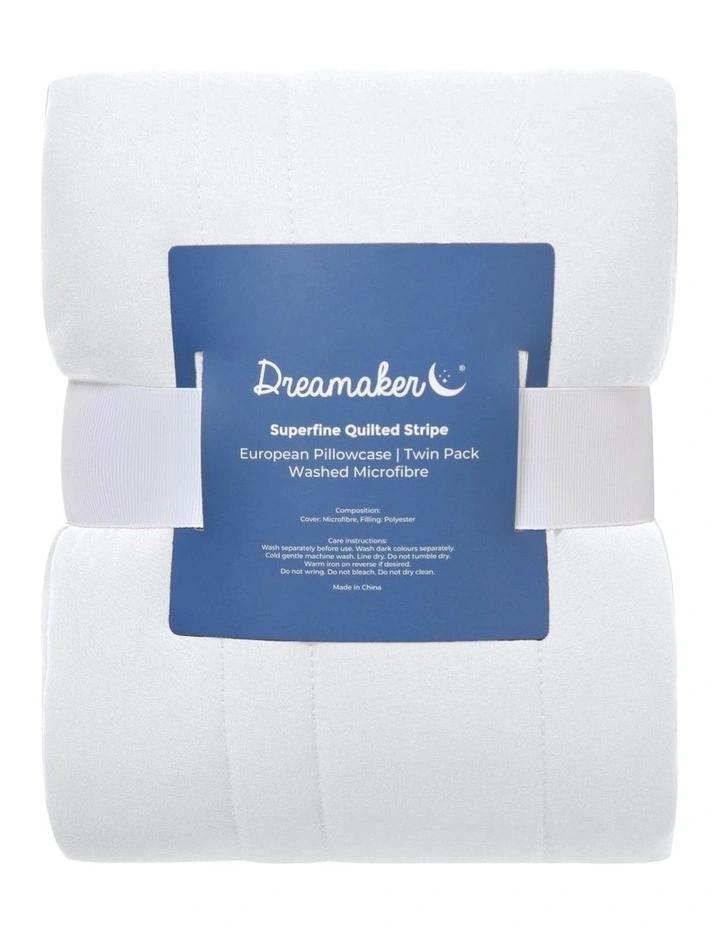 Microfibre Stripe Quilted European Pillowcase Twin Pack in White image 6