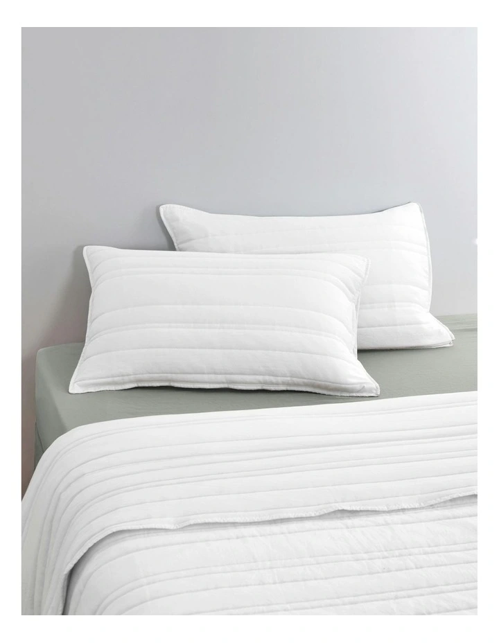 Microfibre Stripe Quilted Standard Pillowcase Twin Pack in White image 1