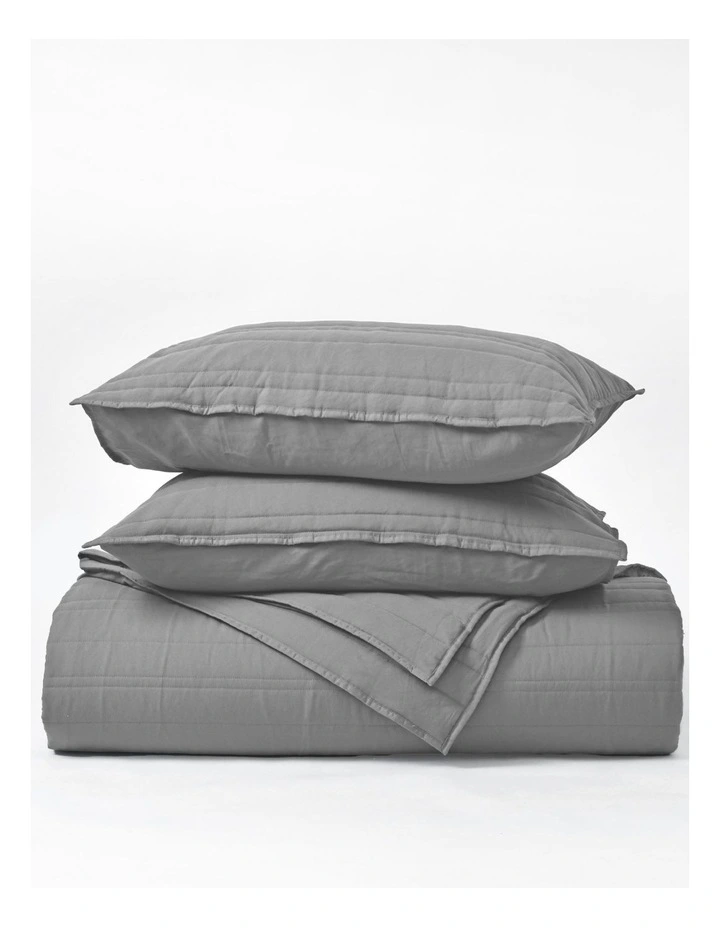 Superfine Washed Microfibre Stripe Quilted Coverlet Set in Charcoal image 4