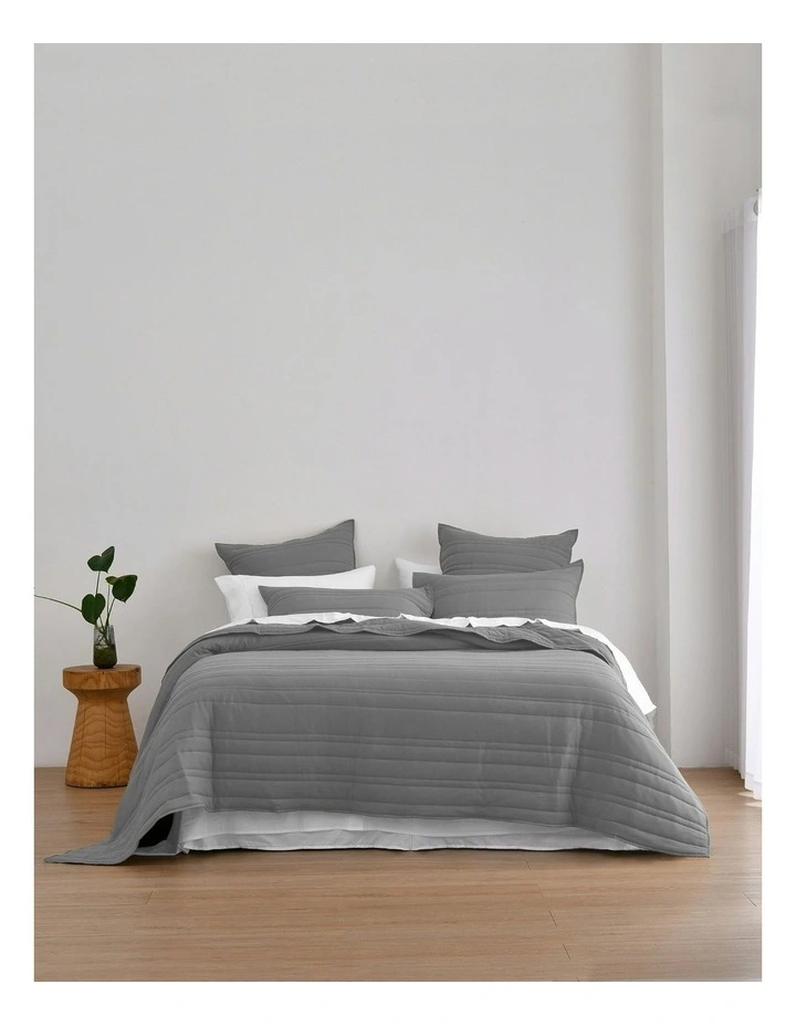 Superfine Washed Microfibre Stripe Quilted Coverlet Set in Charcoal image 5