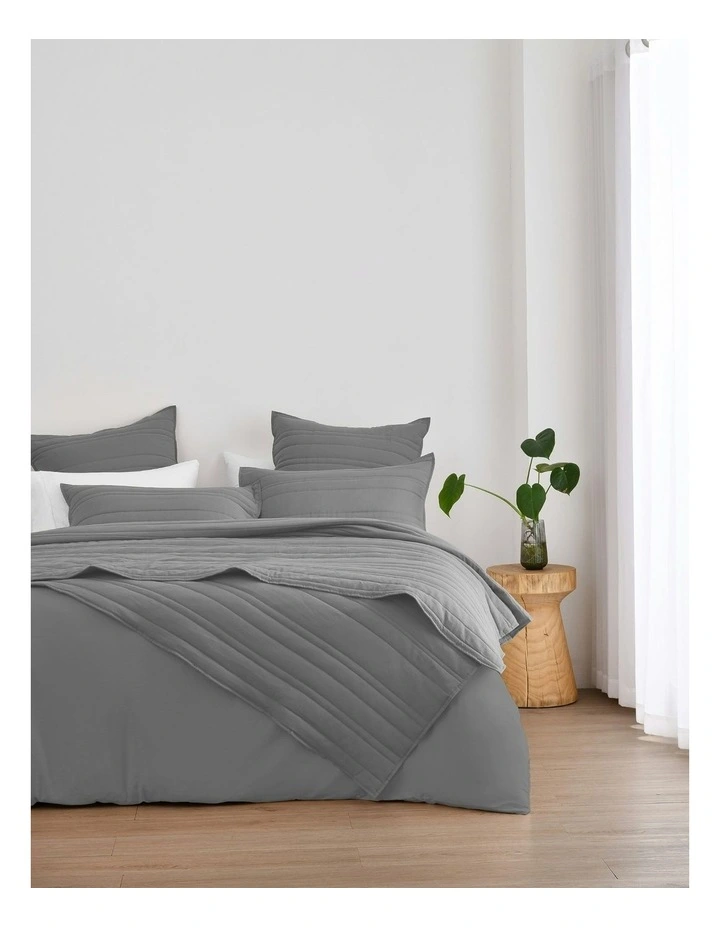 Superfine Washed Microfibre Stripe Quilted Coverlet Set in Charcoal image 6