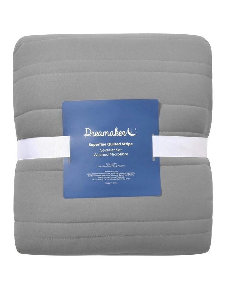 Superfine Washed Microfibre Stripe Quilted Coverlet Set in Charcoal image 7