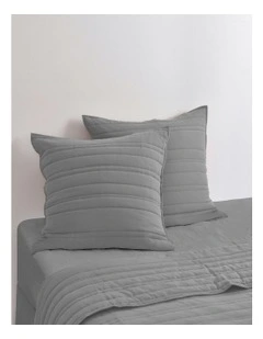 Superfine Washed Microfibre Stripe Quilted European Pillowcase Twin Pack in Charcoal