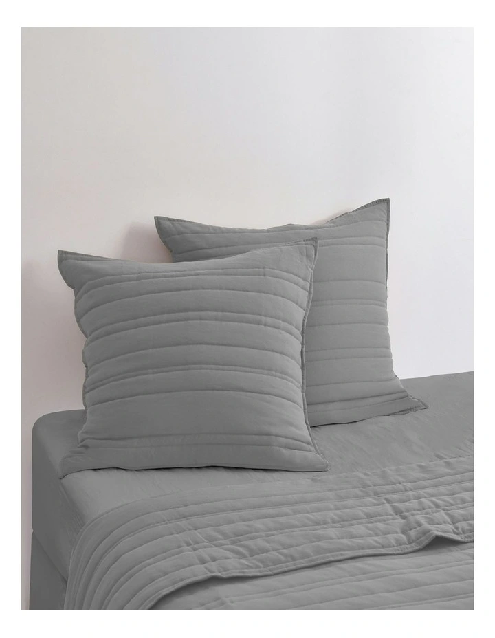 Superfine Washed Microfibre Stripe Quilted European Pillowcase Twin Pack in Charcoal image 1