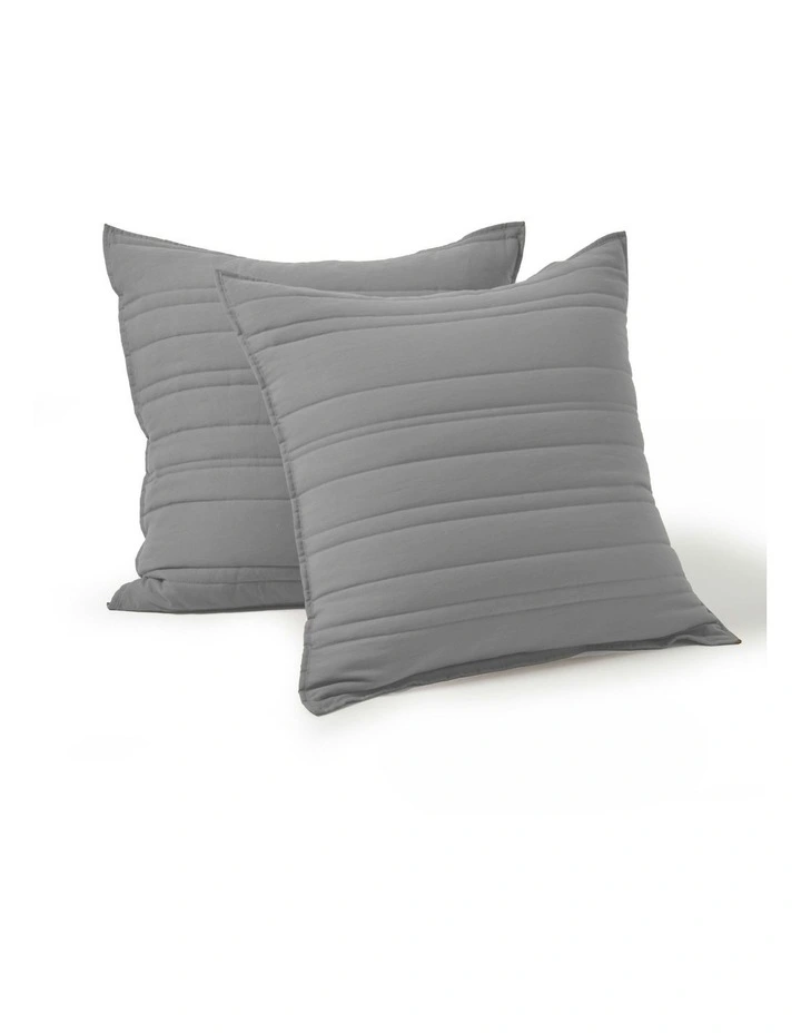 Superfine Washed Microfibre Stripe Quilted European Pillowcase Twin Pack in Charcoal image 3