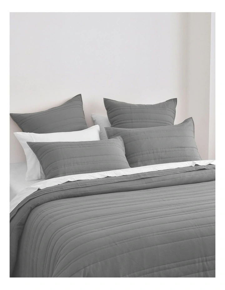 Superfine Washed Microfibre Stripe Quilted European Pillowcase Twin Pack in Charcoal image 4