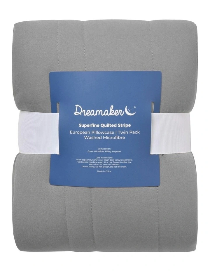 Superfine Washed Microfibre Stripe Quilted European Pillowcase Twin Pack in Charcoal image 6