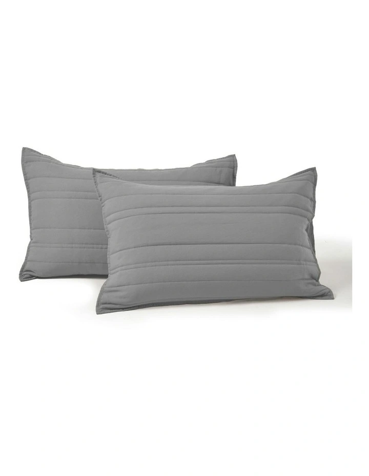 Superfine Washed Microfibre Quilted Standard Pillowcases Twin Pack in Charcoal image 3