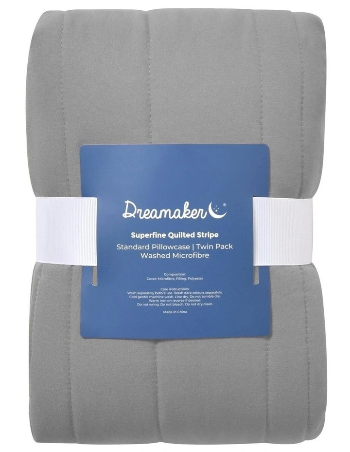 Superfine Washed Microfibre Quilted Standard Pillowcases Twin Pack in Charcoal image 6