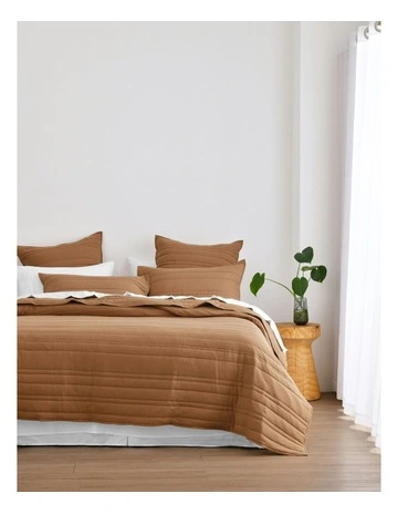 Superfine Washed Microfibre Stripe Quilted Coverlet Set in Rust