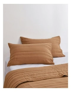 Superfine Washed Microfibre Stripe Quilted Standard Pillowcase Twin Pack in Rust