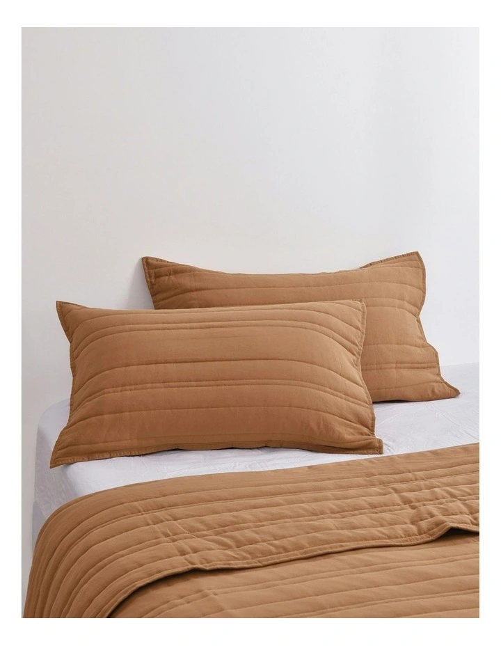 Superfine Washed Microfibre Stripe Quilted Standard Pillowcase Twin Pack in Rust image 1
