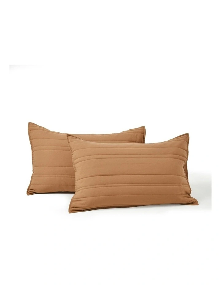 Superfine Washed Microfibre Stripe Quilted Standard Pillowcase Twin Pack in Rust image 3