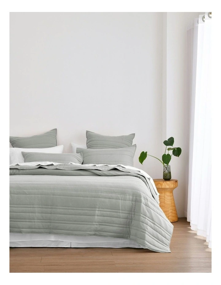 Superfine Washed Microfibre Stripe Quilted Coverlet Set in Dove Grey image 1