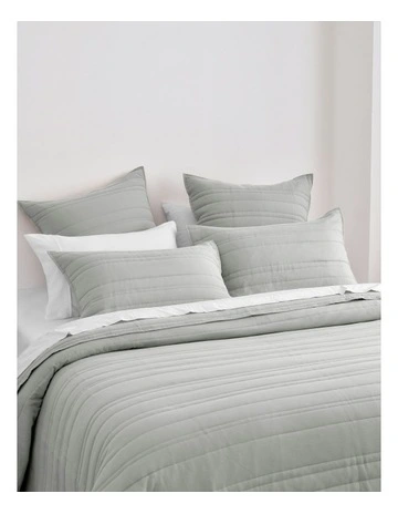 Superfine Washed Microfibre Stripe Quilted Coverlet Set in Dove Grey