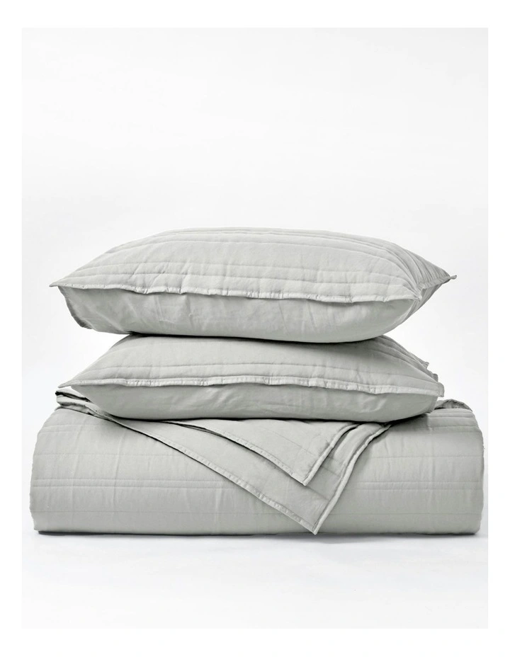 Superfine Washed Microfibre Stripe Quilted Coverlet Set in Dove Grey image 4