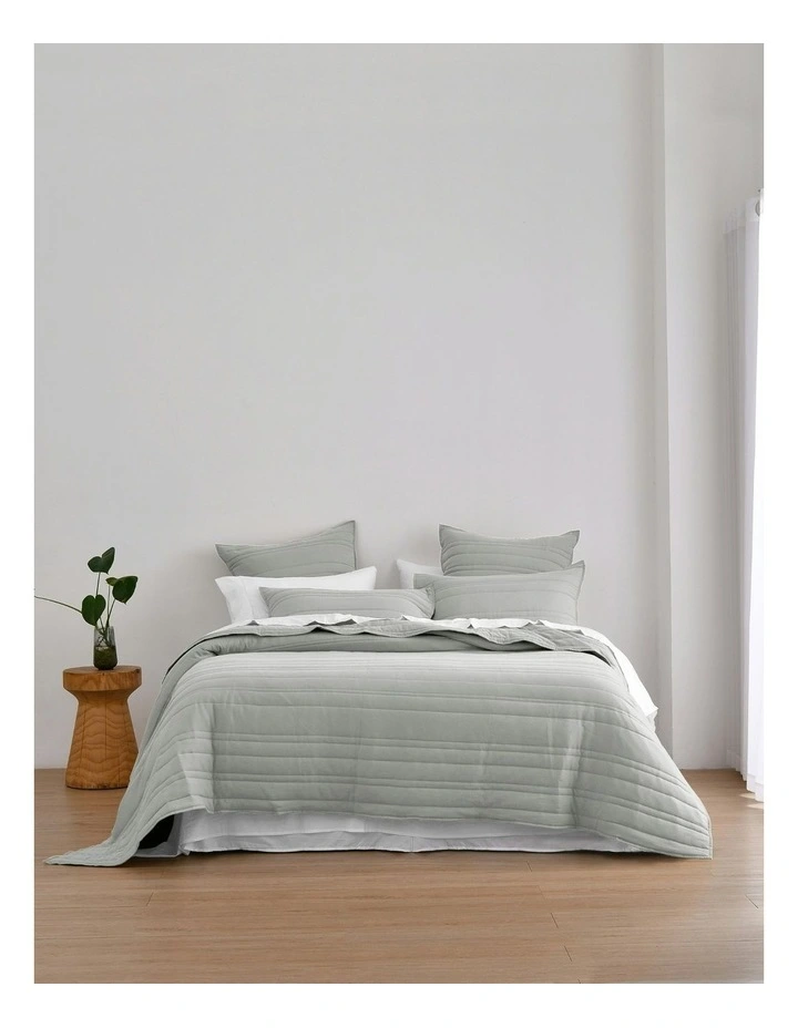 Superfine Washed Microfibre Stripe Quilted Coverlet Set in Dove Grey image 5