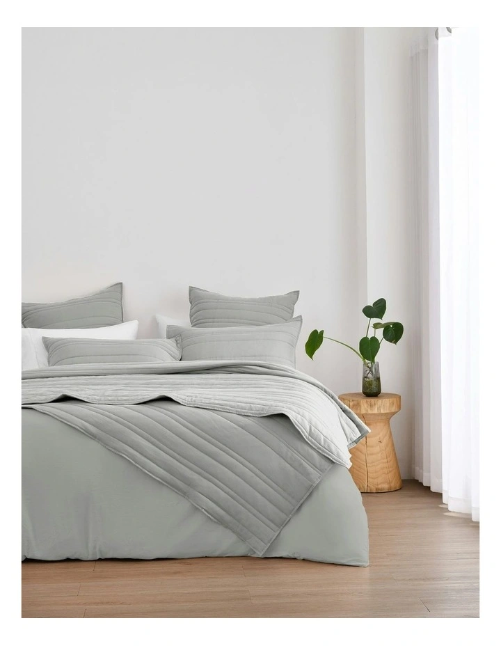 Superfine Washed Microfibre Stripe Quilted Coverlet Set in Dove Grey image 6