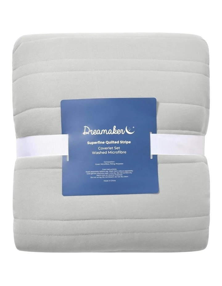 Superfine Washed Microfibre Stripe Quilted Coverlet Set in Dove Grey image 7