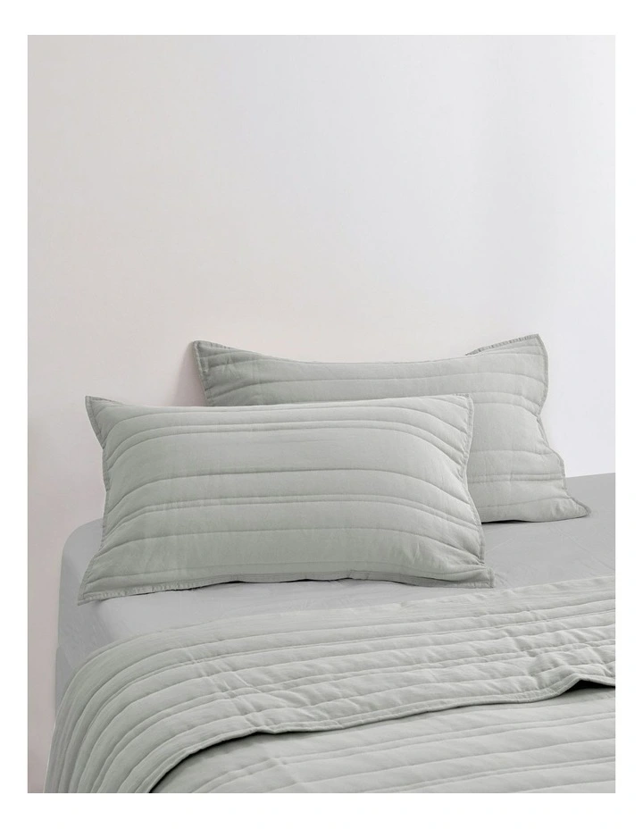 Superfine Washed Microfibre Stripe Quilted Standard Pillowcase Twin Pack in Dove Grey image 1