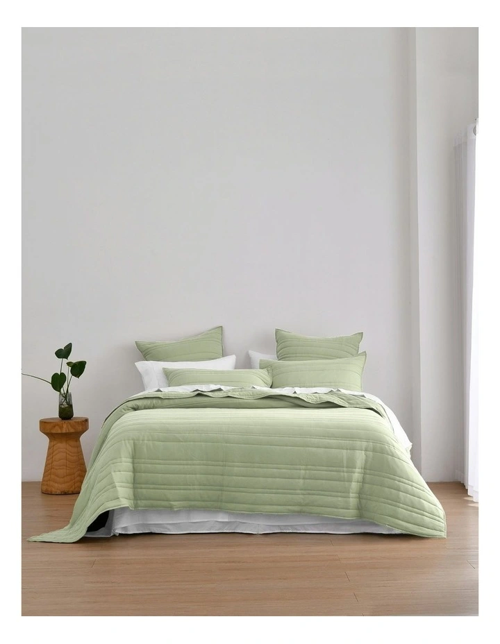 Superfine Washed Microfibre Stripe Quilted Coverlet Set in Sage Green image 5