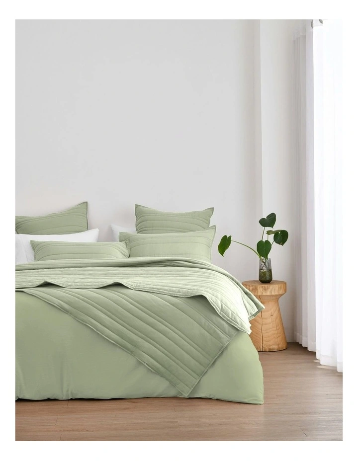 Superfine Washed Microfibre Stripe Quilted Coverlet Set in Sage Green image 6