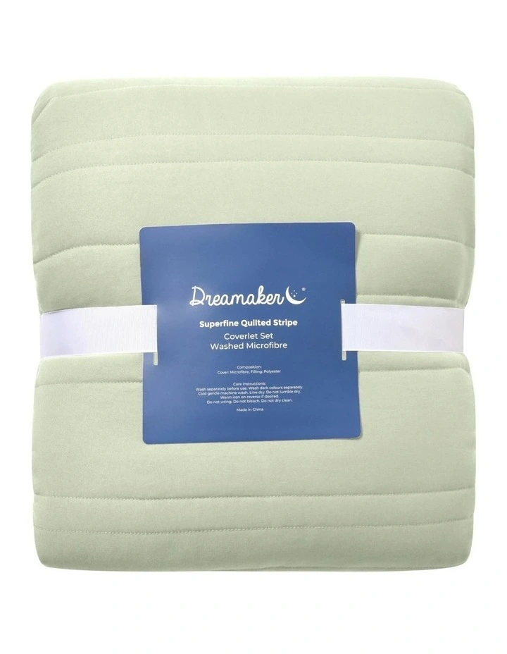 Superfine Washed Microfibre Stripe Quilted Coverlet Set in Sage Green image 7