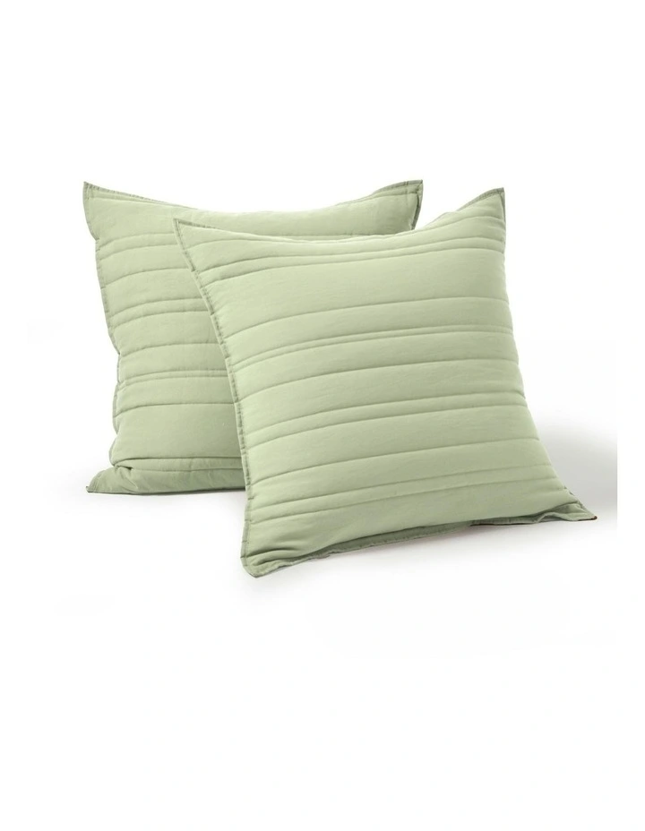 Superfine Washed Microfibre Stripe Quilted European Pillowcase Twin Pack in Sage Green image 3