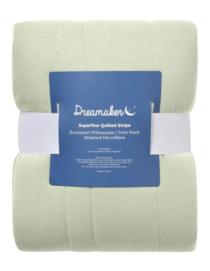 Superfine Washed Microfibre Stripe Quilted European Pillowcase Twin Pack in Sage Green image 6
