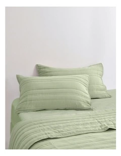 Superfine Washed Microfibre Stripe Quilted Standard Pillowcase Twin Pack in Sage Green
